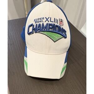 Seattle Seahawks Hat Cap Mens Flexfit White Blue Reebok Onfield Super Bowl XLIII
